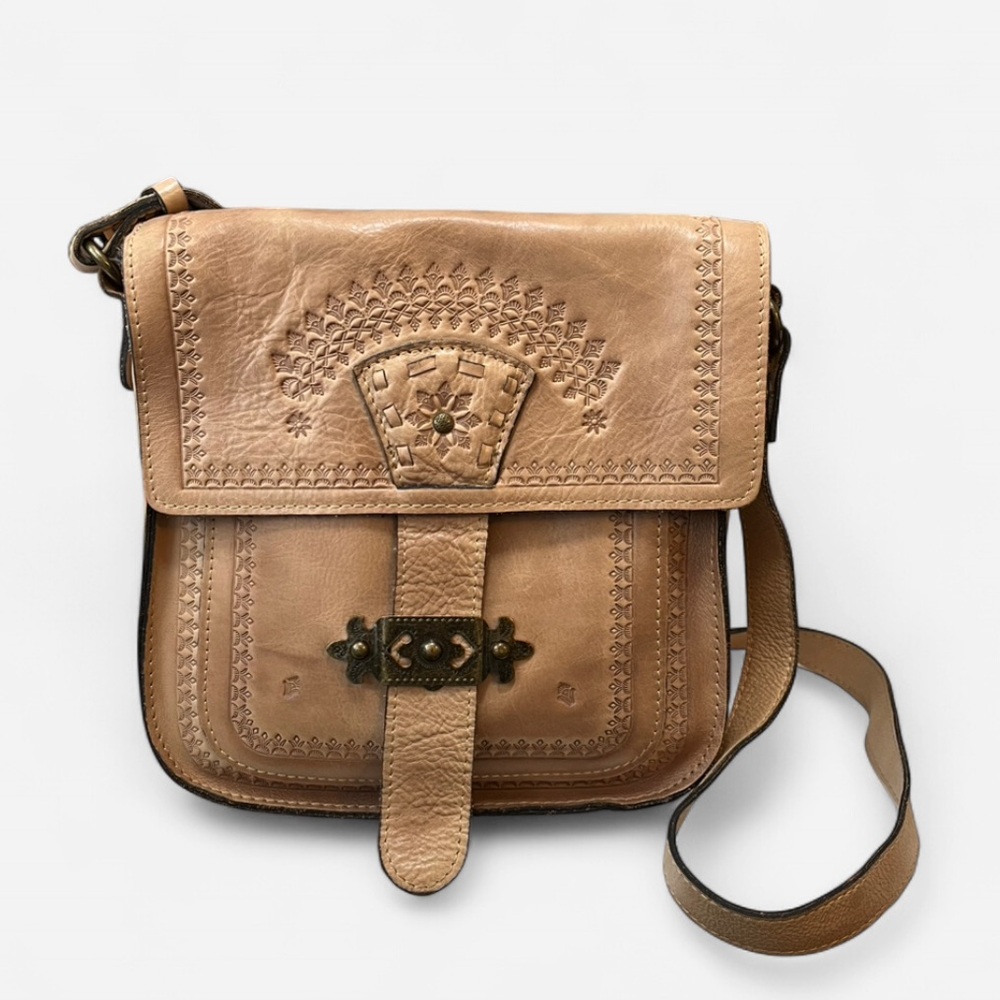 Patricia Nash Tursi Tan Leather Embossed Crossbody Bag